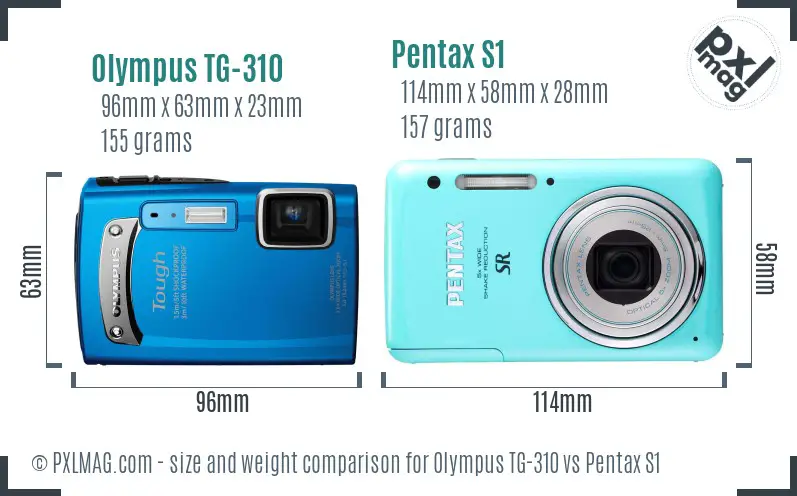 Olympus TG-310 vs Pentax S1 size comparison
