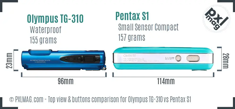 Olympus TG-310 vs Pentax S1 top view buttons comparison
