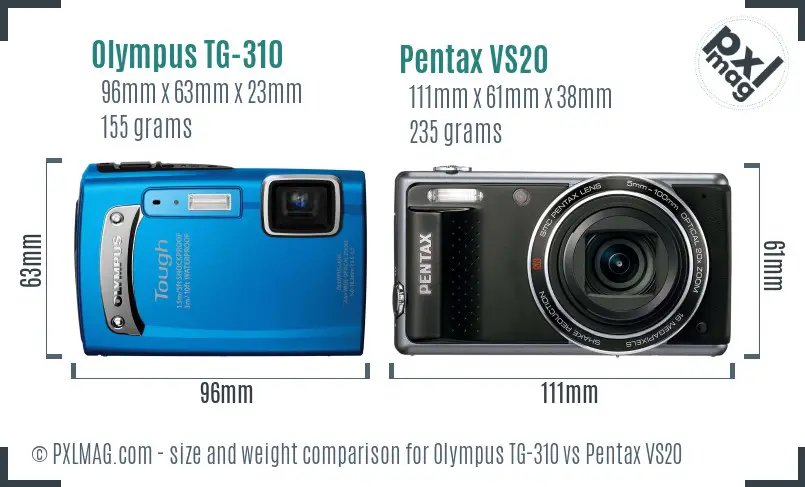 Olympus TG-310 vs Pentax VS20 size comparison