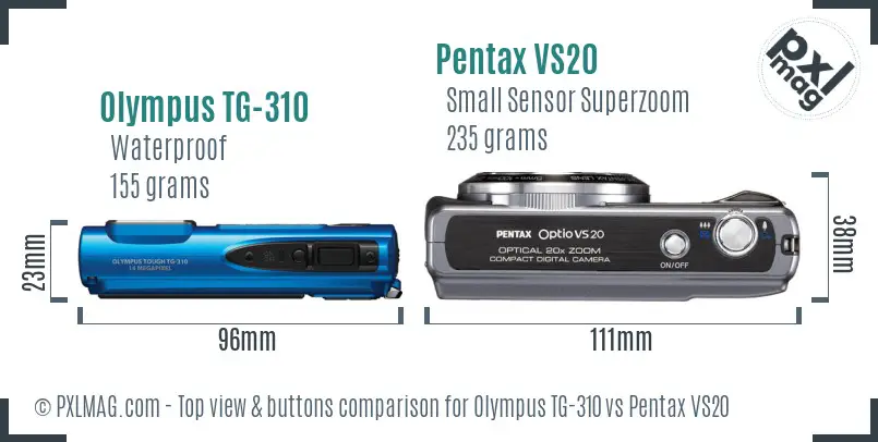 Olympus TG-310 vs Pentax VS20 top view buttons comparison