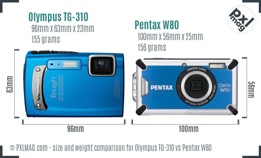 Olympus TG-310 vs Pentax W80 size comparison