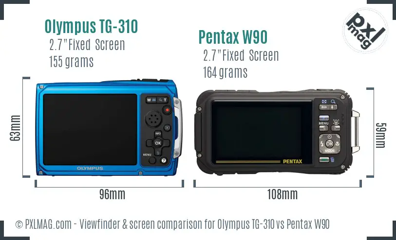 Olympus TG-310 vs Pentax W90 Screen and Viewfinder comparison