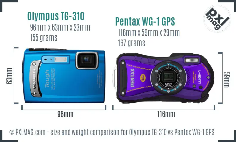 Olympus TG-310 vs Pentax WG-1 GPS size comparison