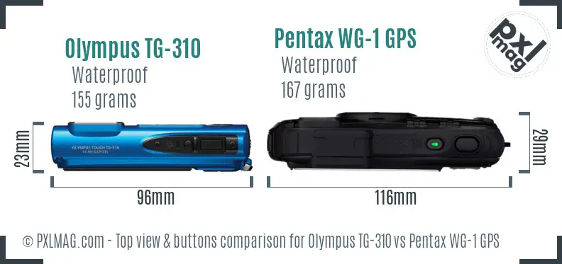 Olympus TG-310 vs Pentax WG-1 GPS top view buttons comparison