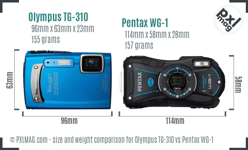 Olympus TG-310 vs Pentax WG-1 size comparison