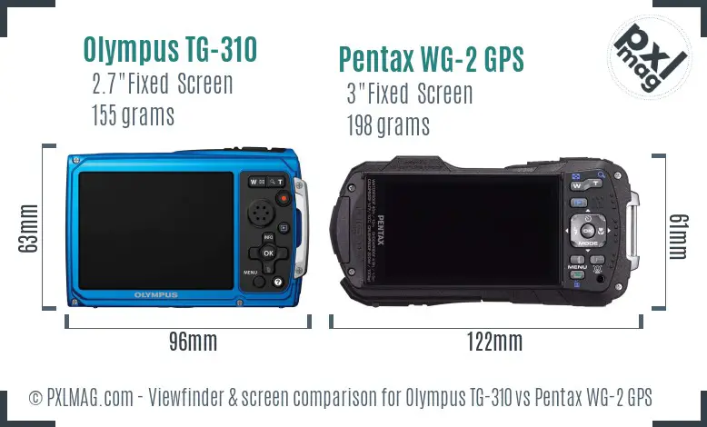 Olympus TG-310 vs Pentax WG-2 GPS Screen and Viewfinder comparison