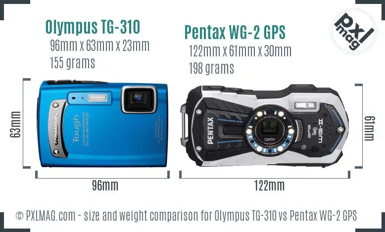 Olympus TG-310 vs Pentax WG-2 GPS size comparison