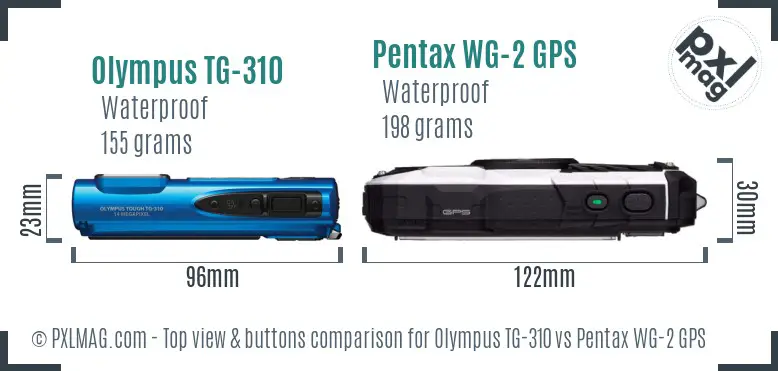 Olympus TG-310 vs Pentax WG-2 GPS top view buttons comparison