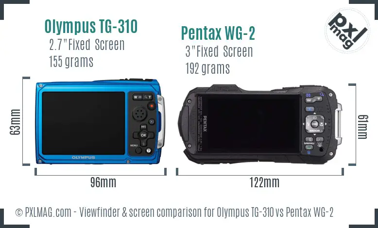 Olympus TG-310 vs Pentax WG-2 Screen and Viewfinder comparison