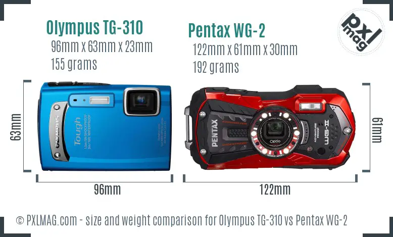 Olympus TG-310 vs Pentax WG-2 size comparison