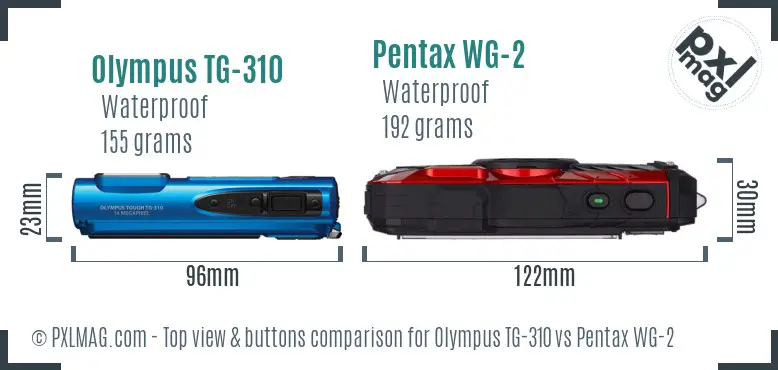 Olympus TG-310 vs Pentax WG-2 top view buttons comparison