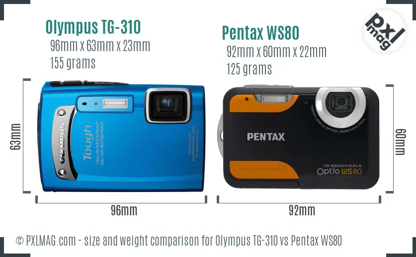 Olympus TG-310 vs Pentax WS80 size comparison