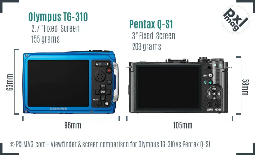 Olympus TG-310 vs Pentax Q-S1 Screen and Viewfinder comparison