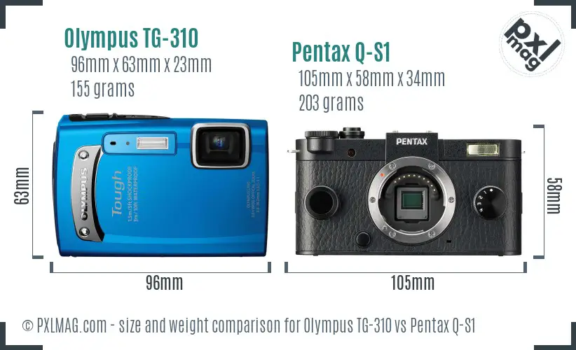 Olympus TG-310 vs Pentax Q-S1 size comparison