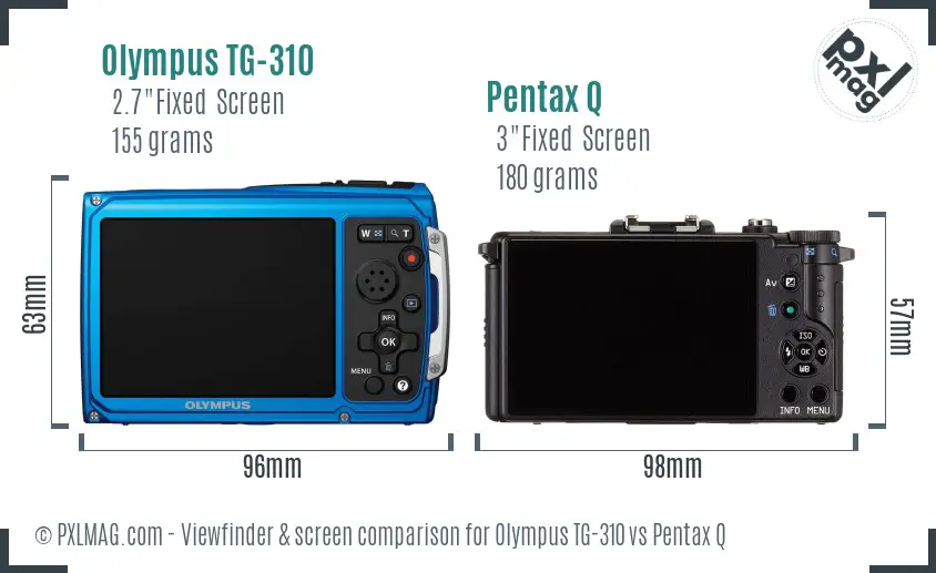 Olympus TG-310 vs Pentax Q Screen and Viewfinder comparison