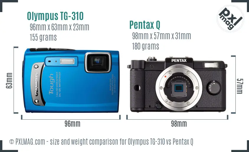Olympus TG-310 vs Pentax Q size comparison