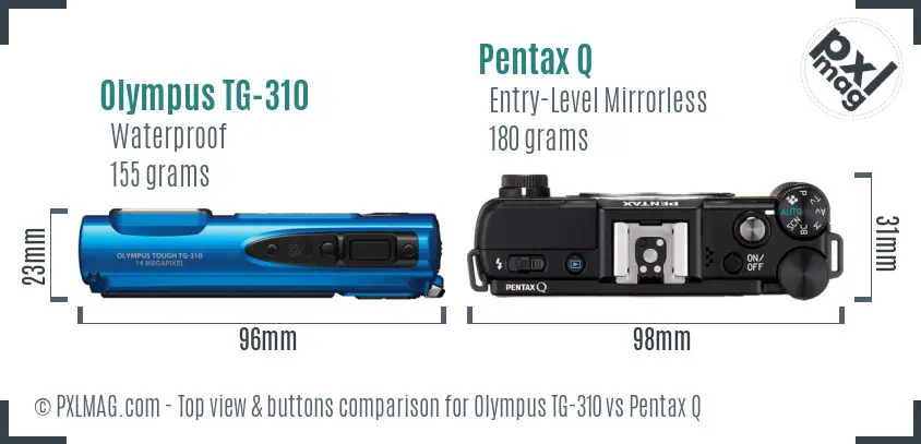 Olympus TG-310 vs Pentax Q top view buttons comparison