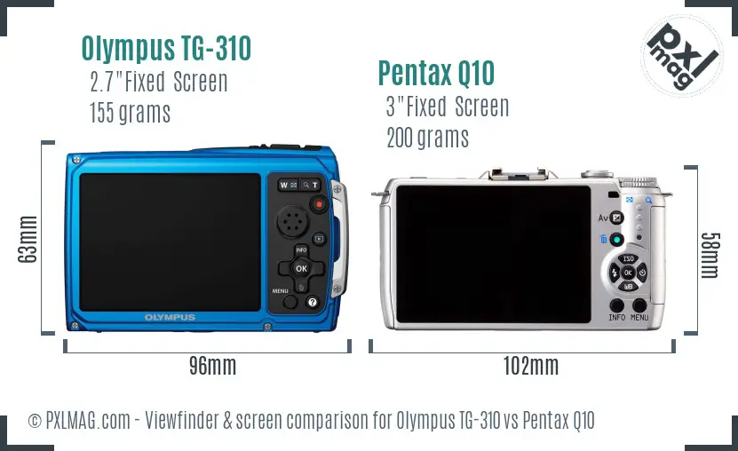 Olympus TG-310 vs Pentax Q10 Screen and Viewfinder comparison