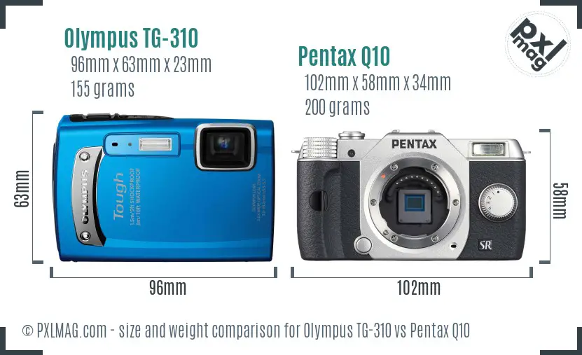 Olympus TG-310 vs Pentax Q10 size comparison