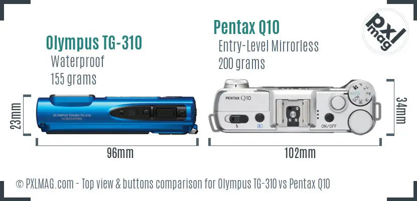 Olympus TG-310 vs Pentax Q10 top view buttons comparison