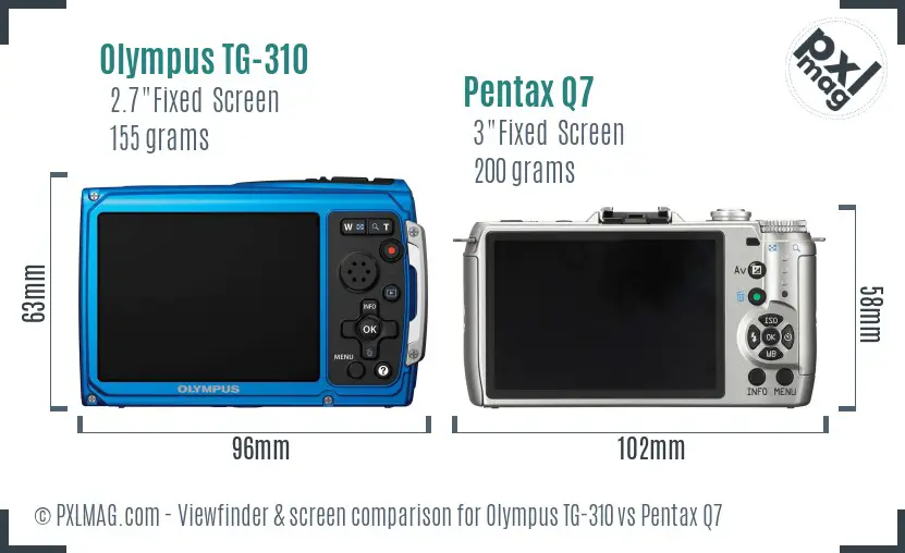 Olympus TG-310 vs Pentax Q7 Screen and Viewfinder comparison
