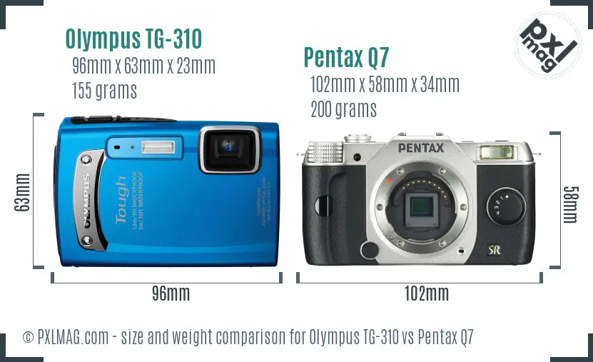 Olympus TG-310 vs Pentax Q7 size comparison