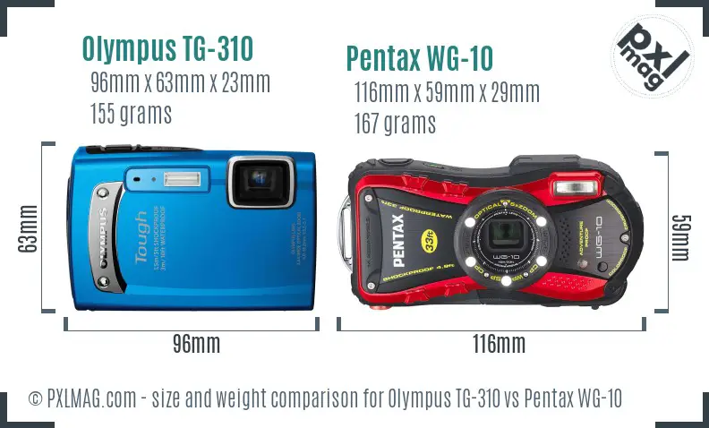 Olympus TG-310 vs Pentax WG-10 size comparison