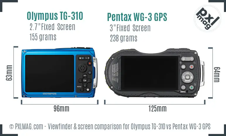 Olympus TG-310 vs Pentax WG-3 GPS Screen and Viewfinder comparison