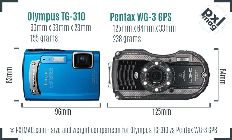 Olympus TG-310 vs Pentax WG-3 GPS size comparison