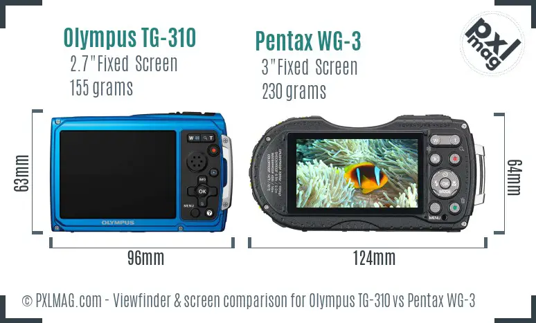 Olympus TG-310 vs Pentax WG-3 Screen and Viewfinder comparison