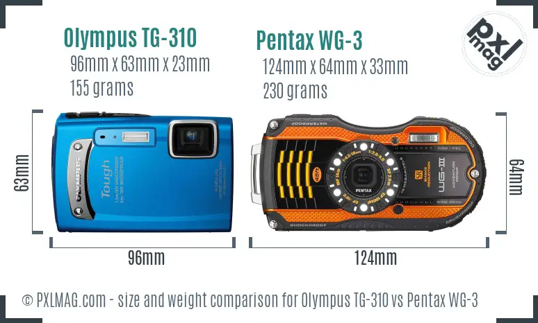 Olympus TG-310 vs Pentax WG-3 size comparison