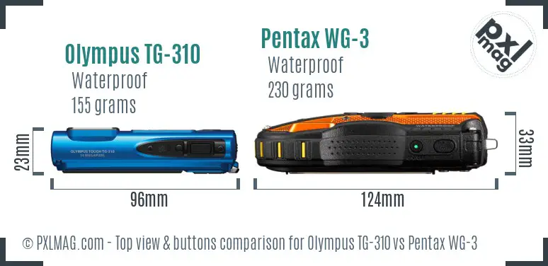 Olympus TG-310 vs Pentax WG-3 top view buttons comparison