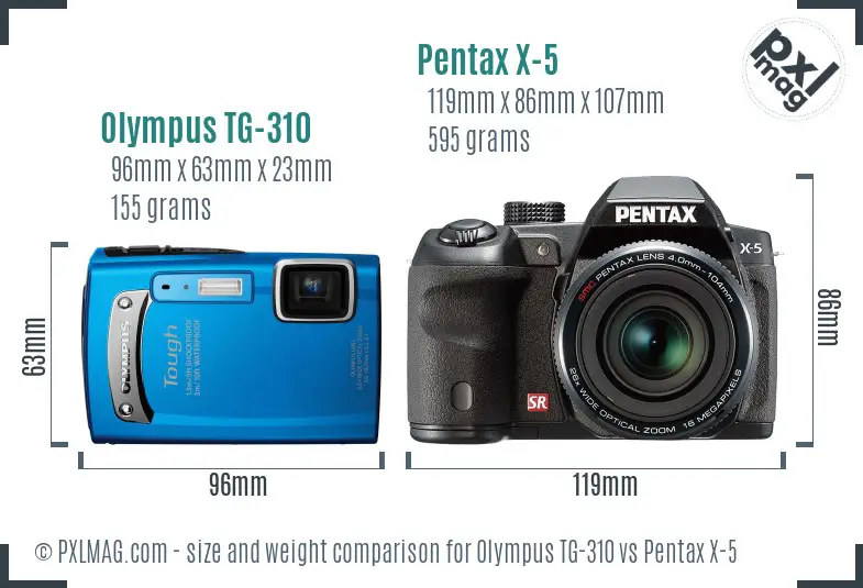 Olympus TG-310 vs Pentax X-5 size comparison Olympus TG-310 vs Pentax X-5 size comparison