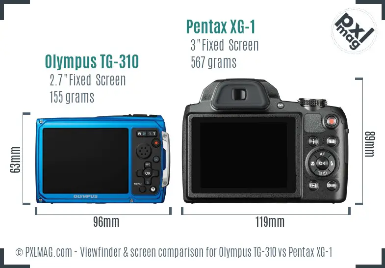 Olympus TG-310 vs Pentax XG-1 Screen and Viewfinder comparison