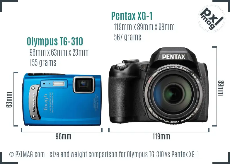Olympus TG-310 vs Pentax XG-1 size comparison