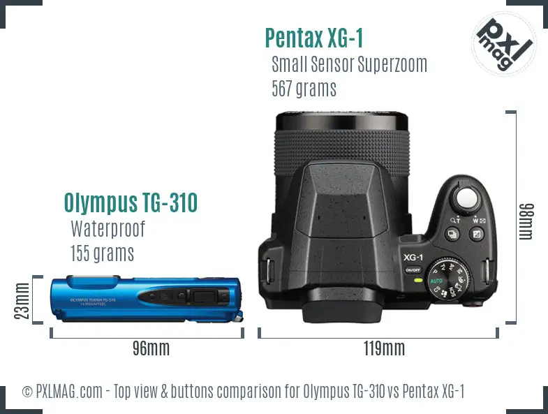 Olympus TG-310 vs Pentax XG-1 top view buttons comparison