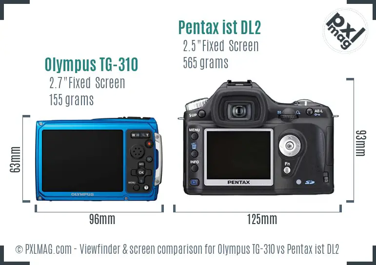 Olympus TG-310 vs Pentax ist DL2 Screen and Viewfinder comparison