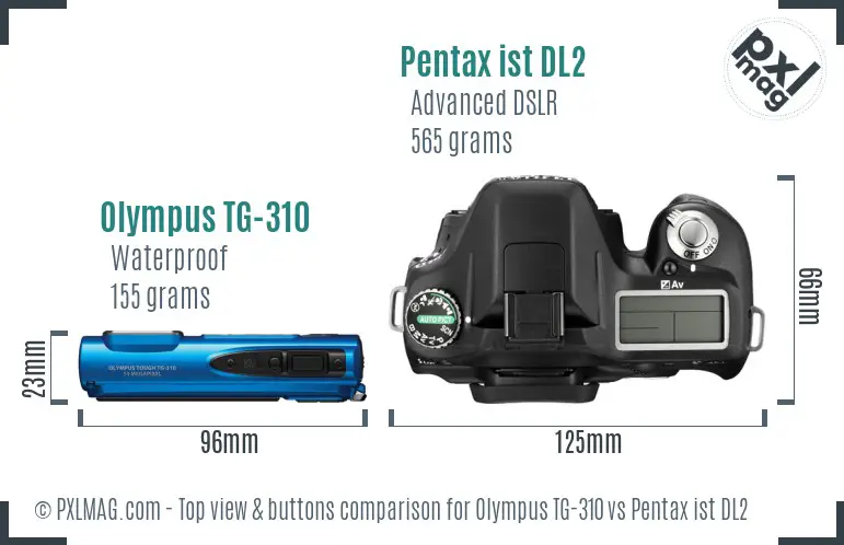 Olympus TG-310 vs Pentax ist DL2 top view buttons comparison