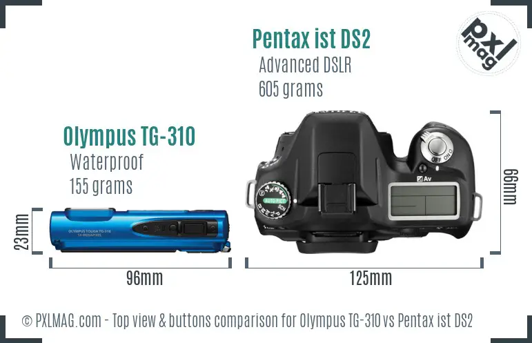 Olympus TG-310 vs Pentax ist DS2 top view buttons comparison