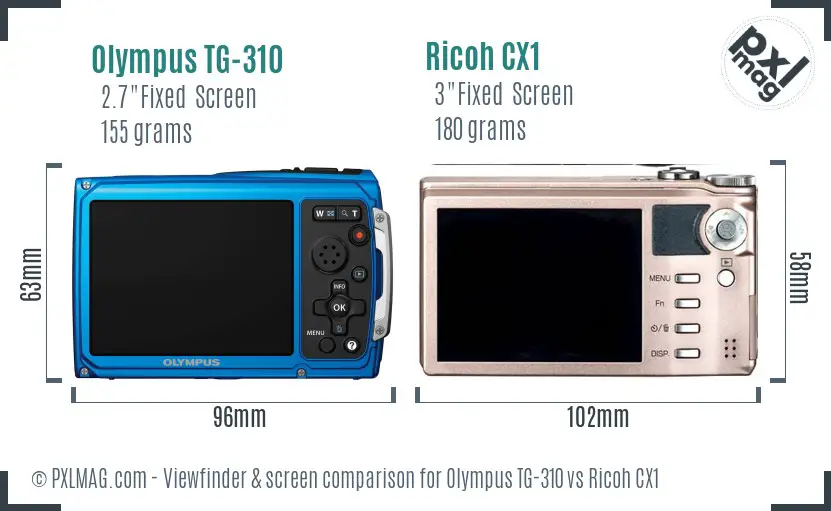 Olympus TG-310 vs Ricoh CX1 Screen and Viewfinder comparison