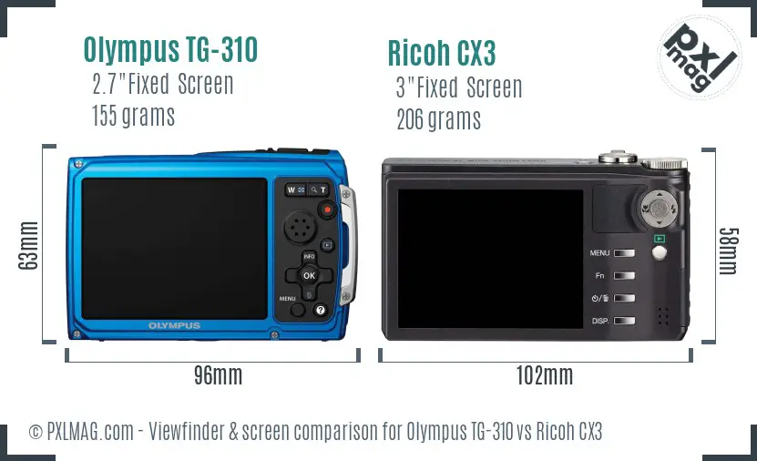Olympus TG-310 vs Ricoh CX3 Screen and Viewfinder comparison Olympus TG-310 vs Ricoh CX3 Screen and Viewfinder comparison