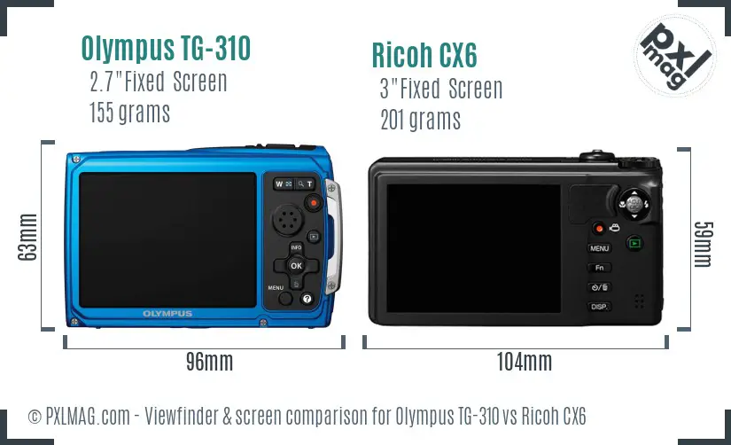 Olympus TG-310 vs Ricoh CX6 Screen and Viewfinder comparison