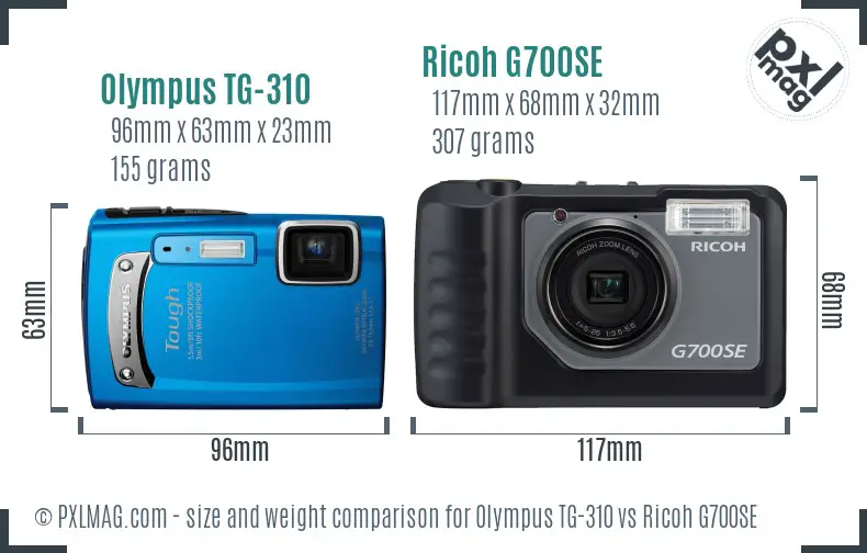 Olympus TG-310 vs Ricoh G700SE size comparison