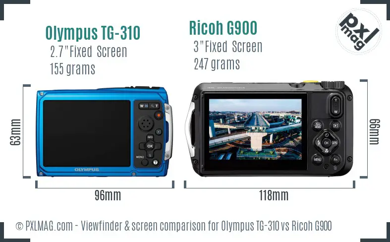 Olympus TG-310 vs Ricoh G900 Screen and Viewfinder comparison