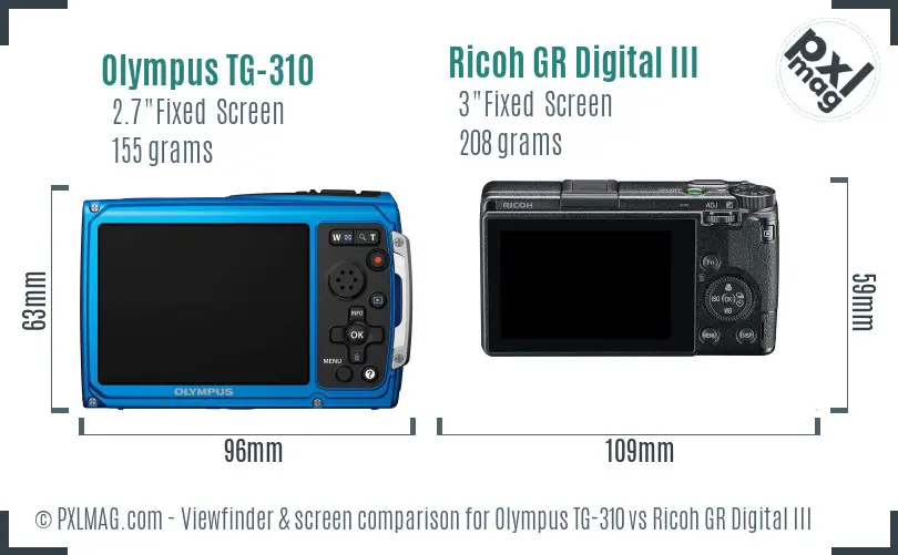 Olympus TG-310 vs Ricoh GR Digital III Screen and Viewfinder comparison