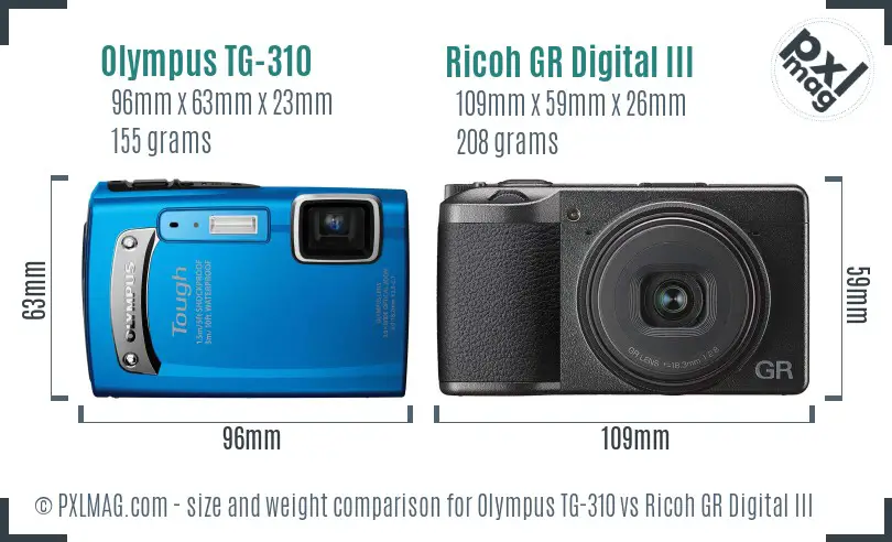 Olympus TG-310 vs Ricoh GR Digital III size comparison