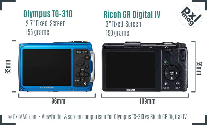 Olympus TG-310 vs Ricoh GR Digital IV Screen and Viewfinder comparison