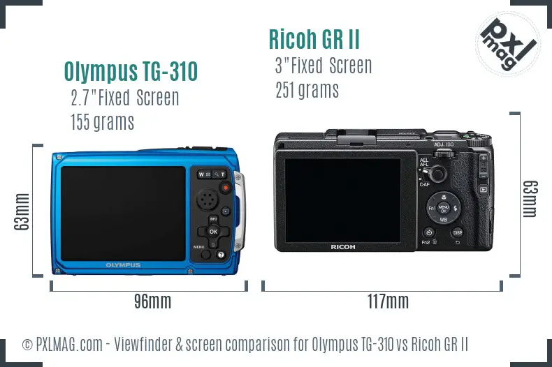 Olympus TG-310 vs Ricoh GR II Screen and Viewfinder comparison