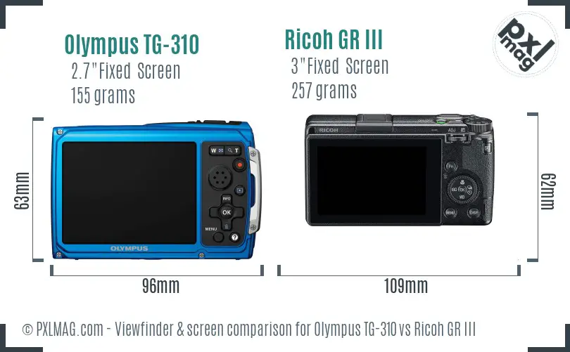 Olympus TG-310 vs Ricoh GR III Screen and Viewfinder comparison Olympus TG-310 vs Ricoh GR III Screen and Viewfinder comparison