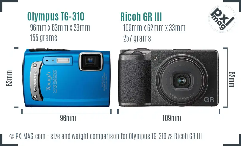 Olympus TG-310 vs Ricoh GR III size comparison Olympus TG-310 vs Ricoh GR III size comparison